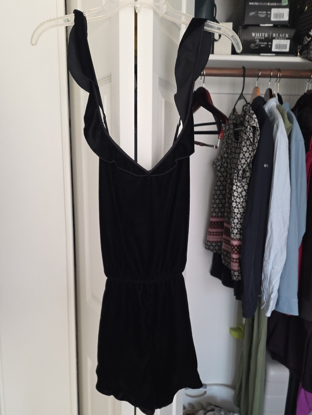 Black Ruffled Strap Romper - Women